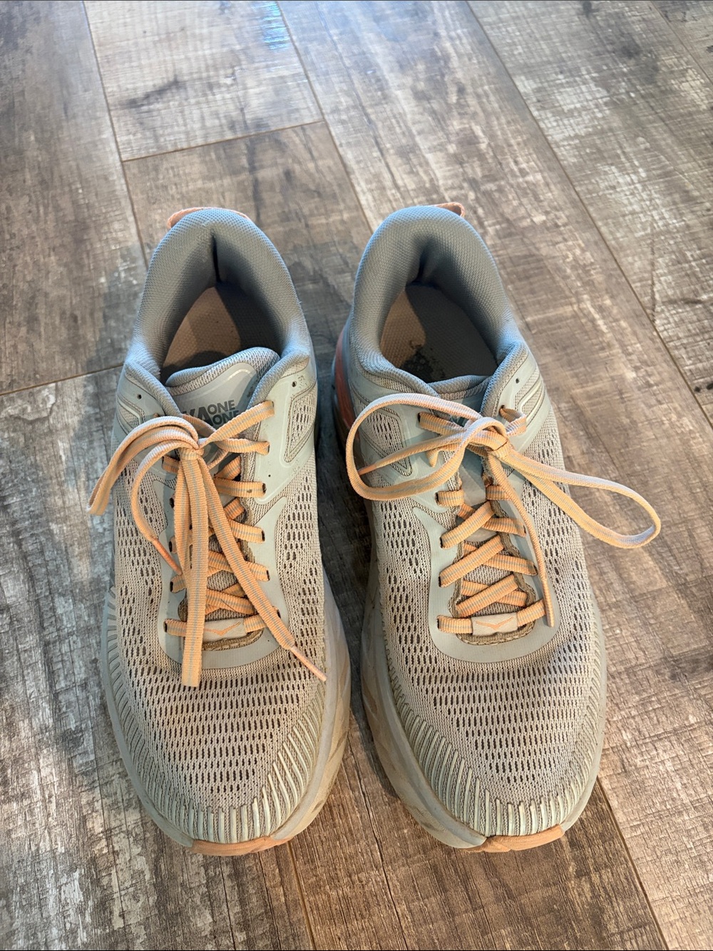 Hoka One One Women's Light Gray & Peach Lace-Up Running Shoes